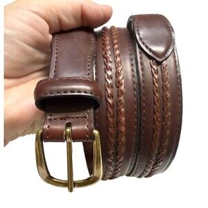 L.K. Bennett Vintage Genuine Leather Brown Belt Mens Size 42 Solid Brass Buckle